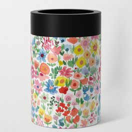 Flower Garden Dream - hand painted, soft white background Can Cooler