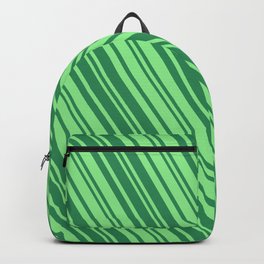 [ Thumbnail: Light Green and Sea Green Colored Lines/Stripes Pattern Backpack ]