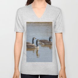 Canadian geese in the lake autumn (Branta canadensis) Unisex V-Neck