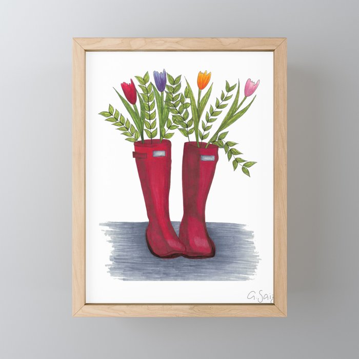 Red rain boots Framed Mini Art Print