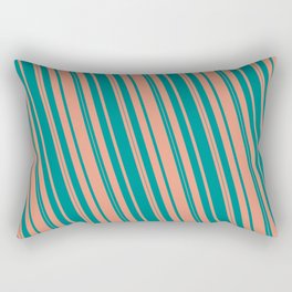 [ Thumbnail: Dark Cyan and Dark Salmon Colored Lined/Striped Pattern Rectangular Pillow ]