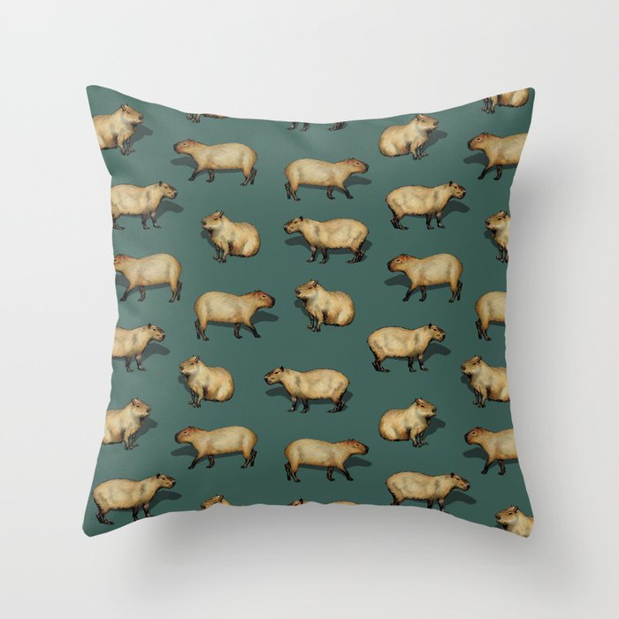 Cute Capybara Pattern - Giant Rodents on Dark Teal Throw Pillow by Beth ...