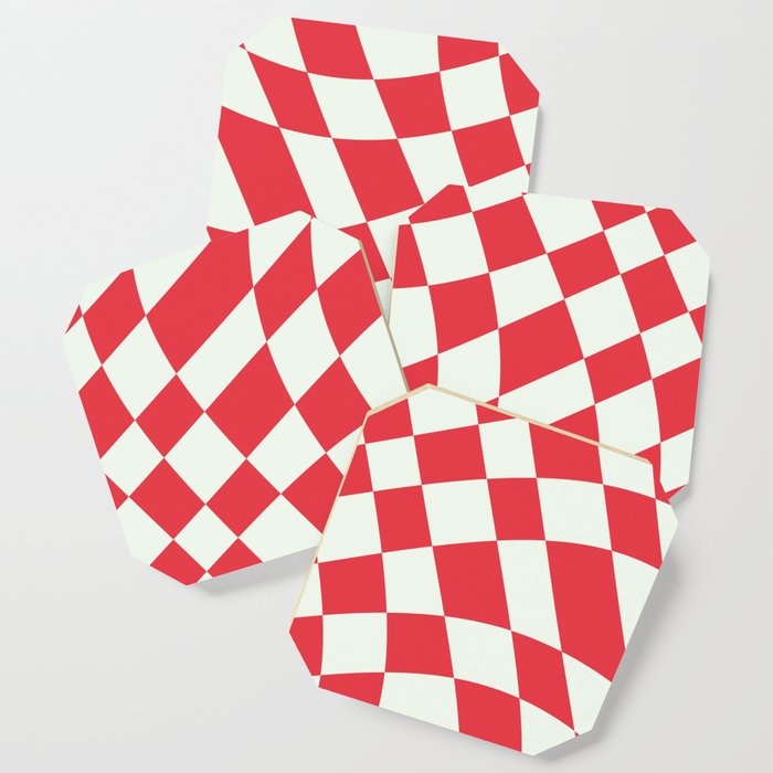Abstract Warped Checkerboard pattern - Desire and Honeydew Coaster