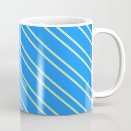 [ Thumbnail: Blue, Light Green & Tan Colored Striped/Lined Pattern Coffee Mug ]