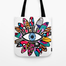 Greek Evil Eye Groovy Flower Tote Bag
