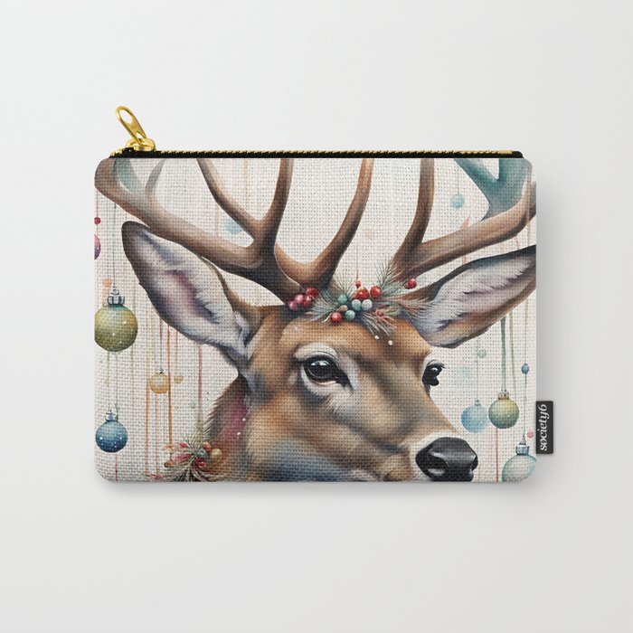 Christmas Deer, Watercolor Painting Carry-All Pouch