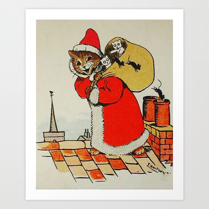 Louis Wain Cats-Funny Christmas Cat Art Print