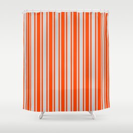 [ Thumbnail: Red & Light Grey Colored Lined/Striped Pattern Shower Curtain ]