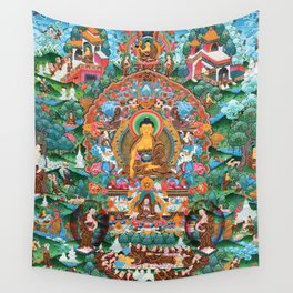 Turquoise Life Of Buddha Thangka Wall Tapestry