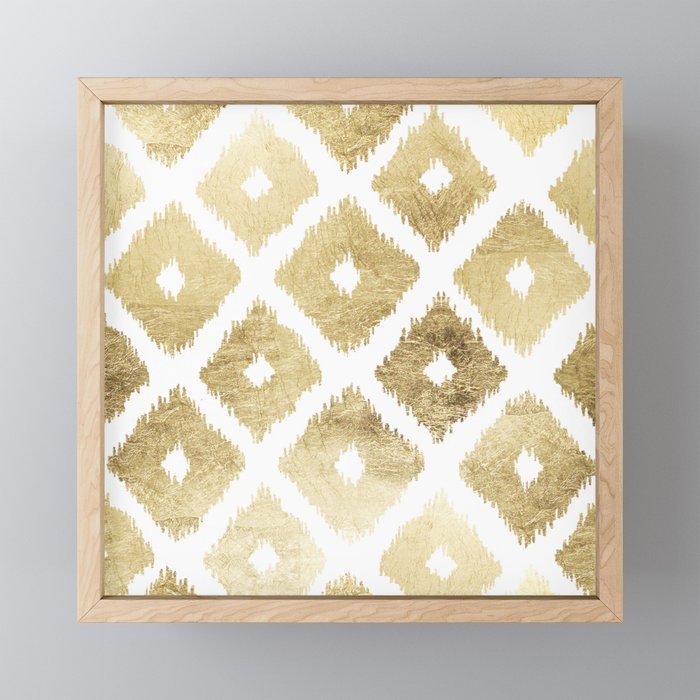 Modern chic faux gold leaf ikat pattern Framed Mini Art Print