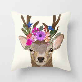 Magical Deer White Throw Pillow