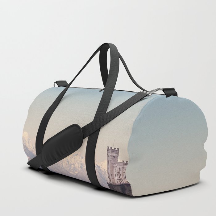 Miramar Castle with Italian Alps in background. Trieste Italy Duffle Bag