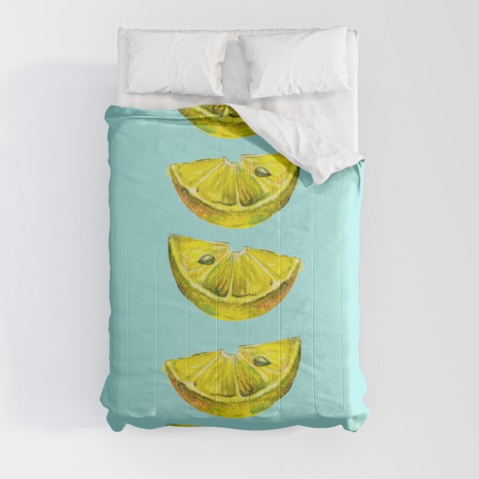 Lemon Slices Turquoise Comforter