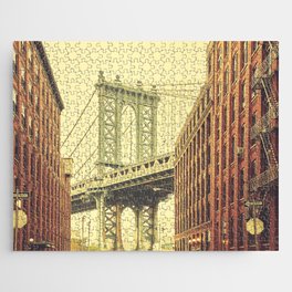 Retro stylized Manhattan Bridge seen from Dumbo, New York.  Jigsaw Puzzle