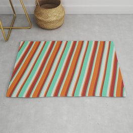 [ Thumbnail: Aquamarine, Light Grey, Chocolate & Brown Colored Striped/Lined Pattern Rug ]