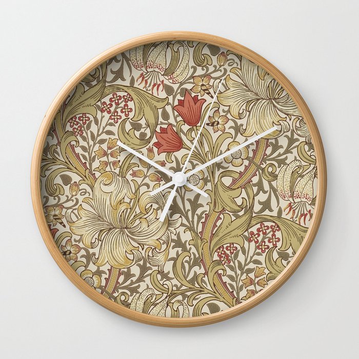 William Morris Vintage Golden Lily Biscuit Brick  Wall Clock
