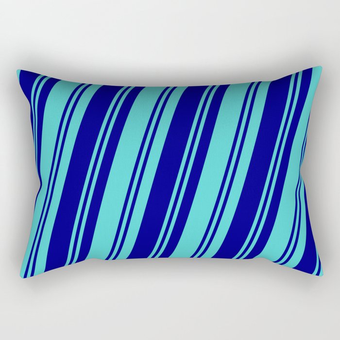 Blue & Turquoise Colored Pattern of Stripes Rectangular Pillow