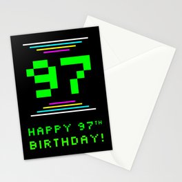 [ Thumbnail: 97th Birthday - Nerdy Geeky Pixelated 8-Bit Computing Graphics Inspired Look Stationery Cards ]