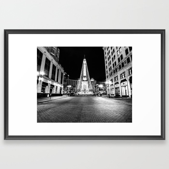 Indianapolis Monument Circle of Lights in Black and White Framed Art Print