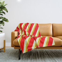 [ Thumbnail: Goldenrod, Red, Light Yellow & Yellow Colored Striped/Lined Pattern Throw Blanket ]