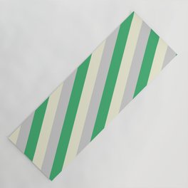 [ Thumbnail: Beige, Light Grey & Sea Green Colored Lined Pattern Yoga Mat ]