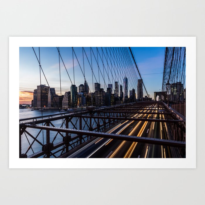 Brooklyn Bridge Light Trails Art Print By Southseastudio