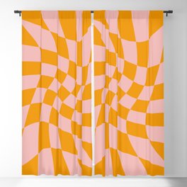 Wavy Check - Orange And Pink - Checkerboard Pattern Print Blackout Curtain