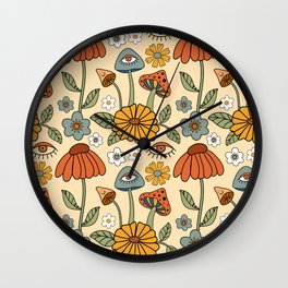70s Psychedelic Mushrooms & Florals Wall Clock