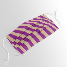 [ Thumbnail: Tan & Purple Colored Stripes Pattern Face Mask ]