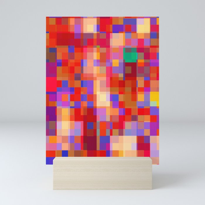 geometric pixel square pattern abstract background in red blue orange Mini Art Print