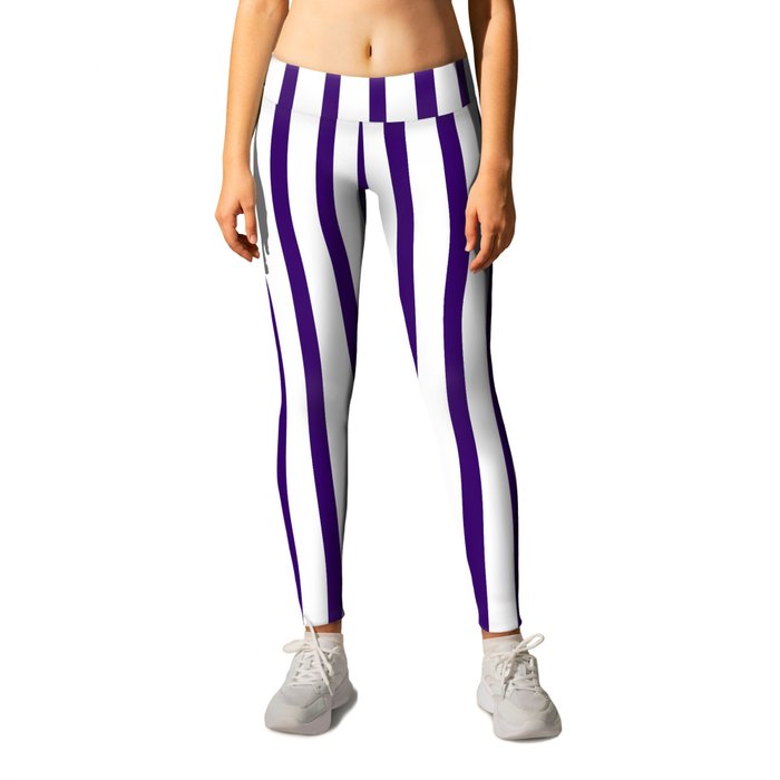 Violet & White Vertical Stripes Leggings