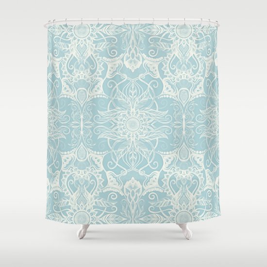 blue and cream shower curtain