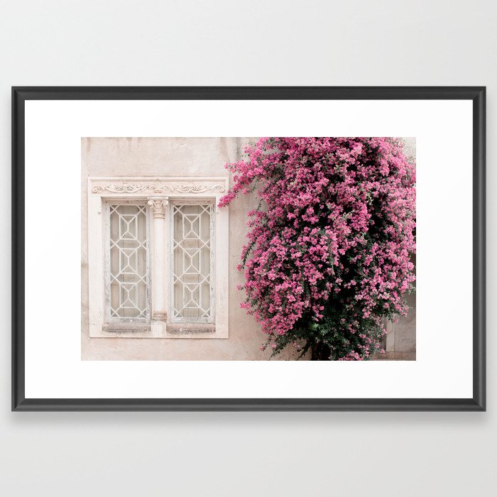 Pretty Window - Bougainvillea Flowers - Minimalist Portugal Travel Photography By Ingrid Beddoes Framed Art Print