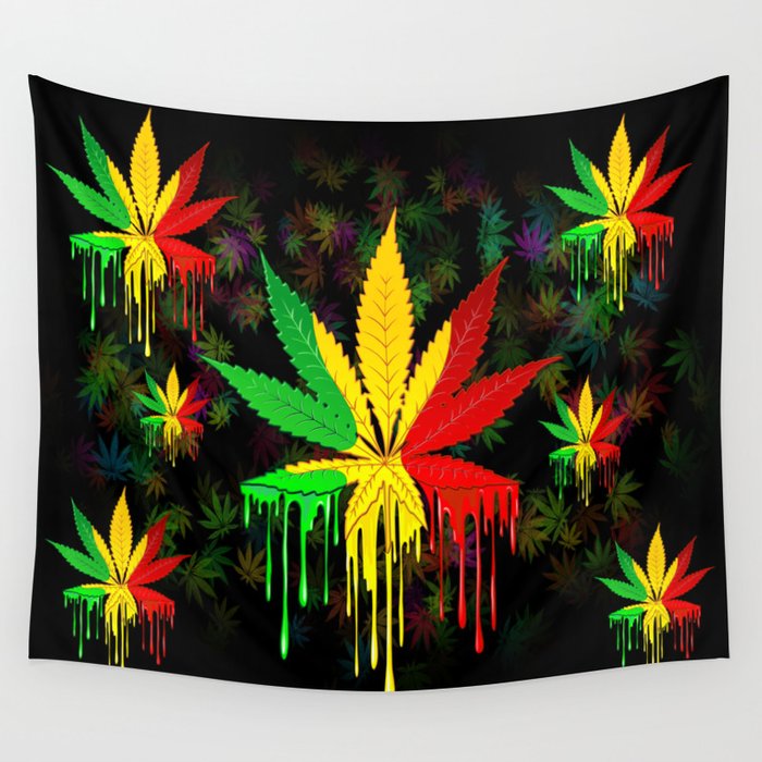 Marijuana Leaf Rasta Colors Dripping Paint Wall Tapestry