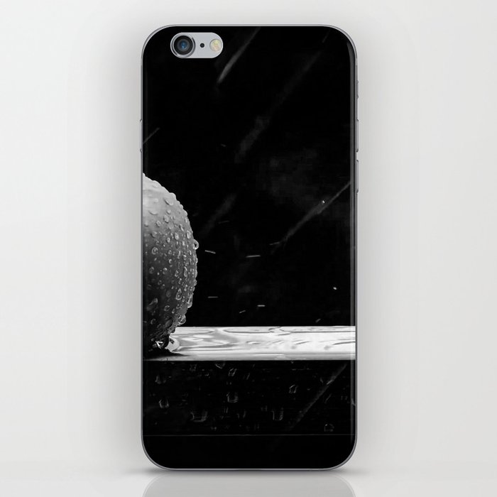 Apple with dewdrops and morning rain still life portrait black and white photograph - photography - photographs iPhone Skin