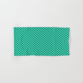 [ Thumbnail: Dark Olive Green & Cyan Colored Pattern of Stripes Hand & Bath Towel ]