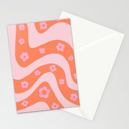 Retro Orange Pink Swirl 70s 60s  Stationery Card