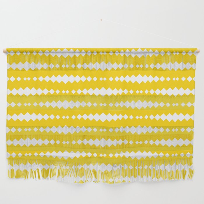 Yellow and White Geometric Horizontal Striped Pattern Wall Hanging