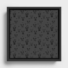 Dark Grey and Black Hand Drawn Dog Puppy Pattern Framed Canvas
