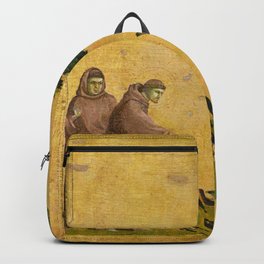 Saint Francis of Assisi Preaching to the Birds by Giotto Backpack | Icon, Giottodibondone, Francis, Legend, Saint, Franciscanfriar, Friar, Aureola, Painting, Preaching 