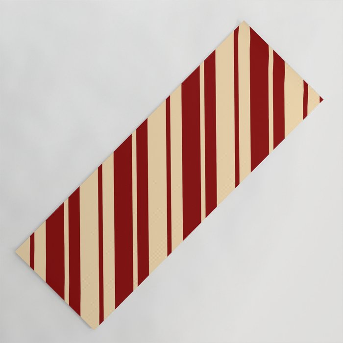 Beige and Dark Red Colored Stripes/Lines Pattern Yoga Mat