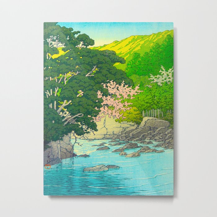 Vintage Japanese Woodblock Print Beautiful Water Creek Grey