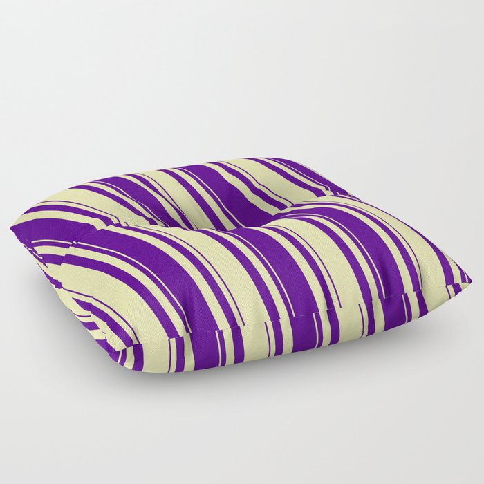 Pale Goldenrod and Indigo Colored Striped/Lined Pattern Floor Pillow