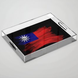 Taiwan flag brush stroke, national flag Acrylic Tray