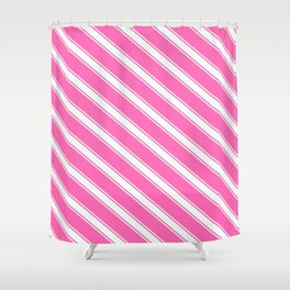 [ Thumbnail: Hot Pink and Mint Cream Colored Striped/Lined Pattern Shower Curtain ]