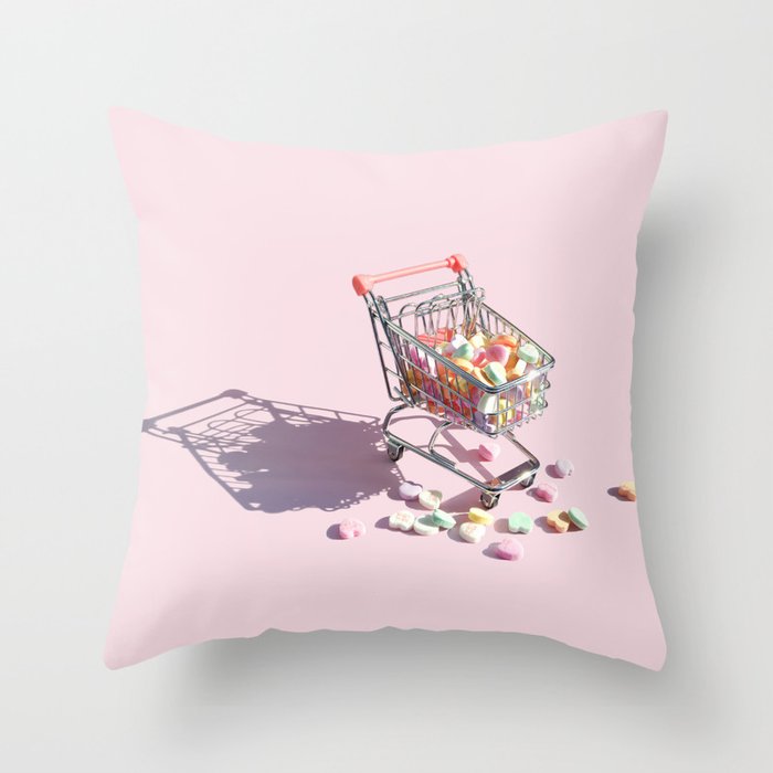 Candy Hearts Cart Throw Pillow