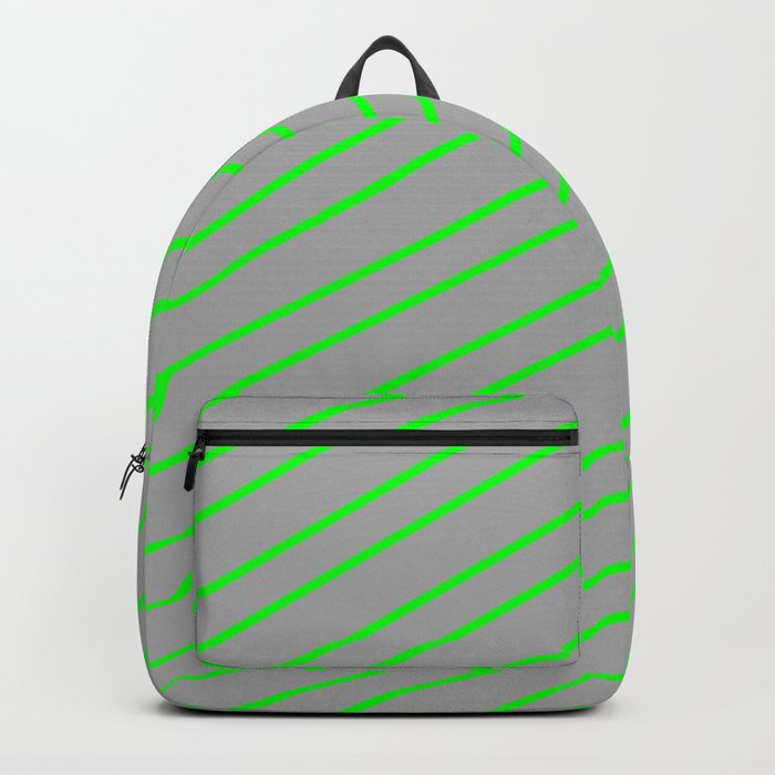 Dark Grey & Lime Colored Stripes Pattern Backpack