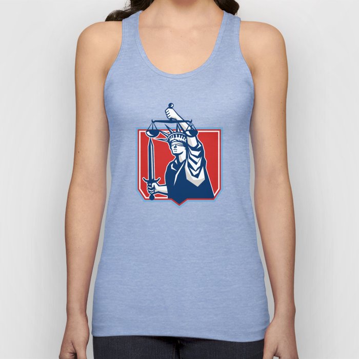 Statue of Liberty Wielding Sword Scales Justice Tank Top