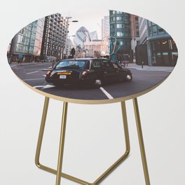 Great Britain Photography - Black Car Driving Through Downtown London Side Table