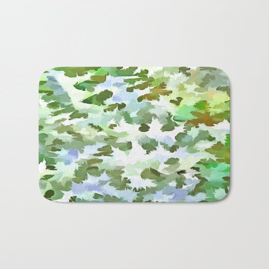 Foliage Abstract Pop Art In White Green and Powder Blue Bath Mat